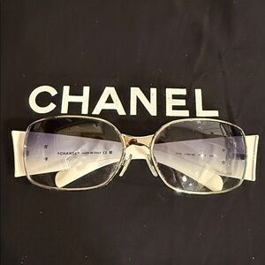 CHANEL White and Silver Sunglasses